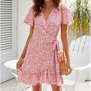 Floral Pink Wrap Dress